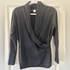 Kinross 100% cashmere wrap-style sweater, shawl neckline. Size M. Dark gre